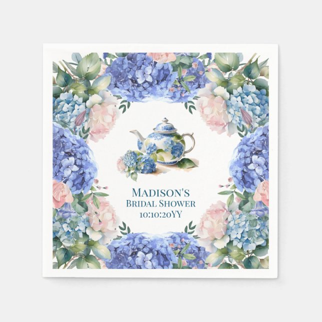 Blue Hydrangea Bridal Tea Party  Napkins (Front)