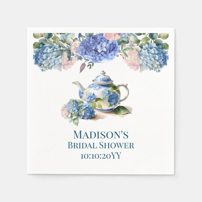 Blue Hydrangea Bridal Tea Party  Napkins (Front)