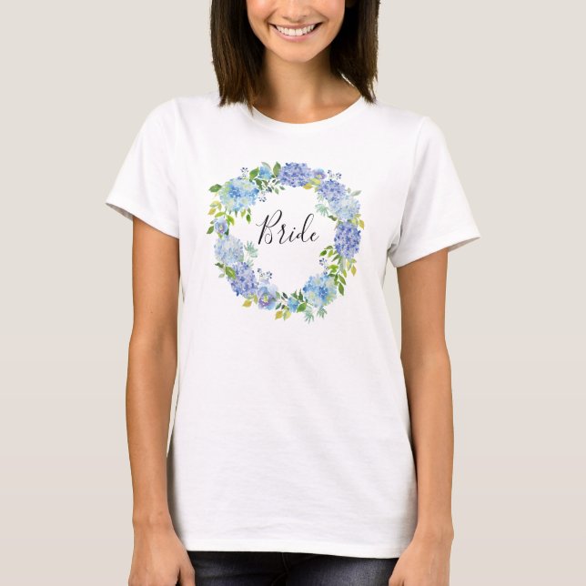 Blue Hydrangea Bride Wedding T- Shirts (Front)
