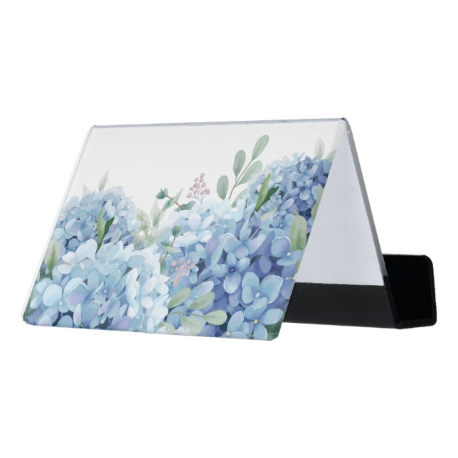 Blue Hydrangea Business Card Holder (Angled Back)