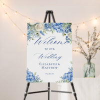 Blue Hydrangea Calligraphy Script Wedding Welcome