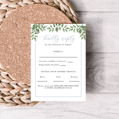 Blue Hydrangea Calligraphy Wedding Reply Vertical RSVP Card