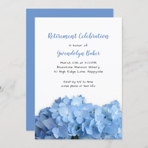 Blue Hydrangea Celebration Retirement Birthday Invitation