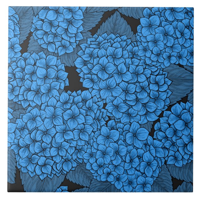 Blue hydrangea ceramic tile (Front)