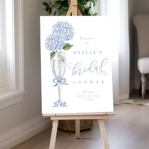 Blue Hydrangea & Champagne Silver Shower Welcome Foam Board