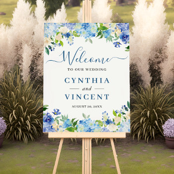 Blue Hydrangea Chic Floral Wedding Sign Foam Board by CardHunter at Zazzle