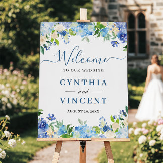 Blue Hydrangea Chic Floral Wedding Sign Foam Board