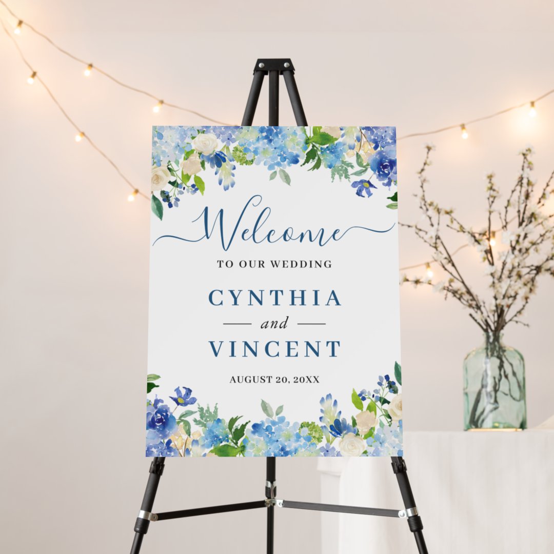 Blue Hydrangea Chic Floral Wedding Sign Foam Board | Zazzle