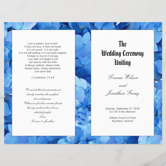 Blue Hydrangea Christian Catholic Wedding Program Zazzle Com