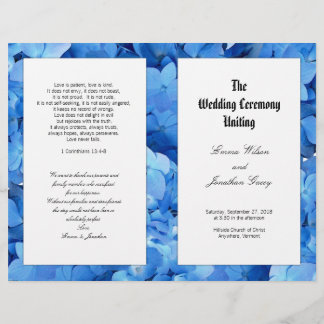 Blue Hydrangea Christian Catholic Wedding Program