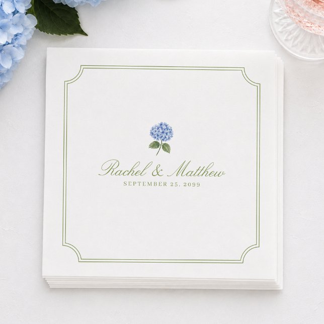 Blue Hydrangea Citrus Green Wedding Napkins (Creator Uploaded)