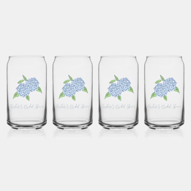 Blue Hydrangea Classic Coastal Bridal Shower Can Glass (Front)