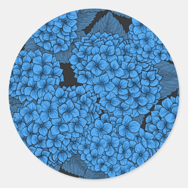 Blue hydrangea classic round sticker (Front)