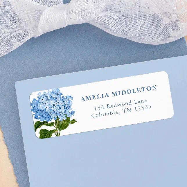 Hydrangea Label Blue Hydrangea Classic Wedding Return Address Label | Zazzle