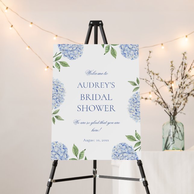 Blue Hydrangea Classic Welcome Sign, Flower Border Foam Board (In Situ (Stand))