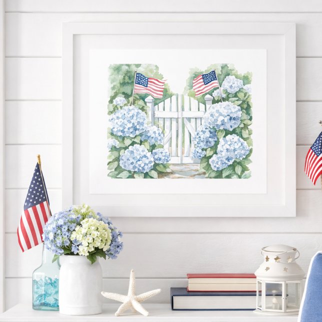 Blue Hydrangea Coastal Americana Garden Poster (Creator Uploaded)
