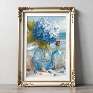 Blue Hydrangea Coastal Beach   Beach Poster