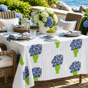Blue Hydrangea Coastal Floral Vase Monogram  Tablecloth