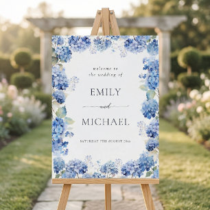 Blue Hydrangea Coastal Wedding Welcome Sign