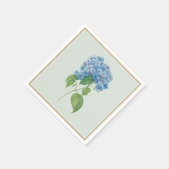 Blue Hydrangea Cocktail Napkins — Elegant Botanica (Corner)