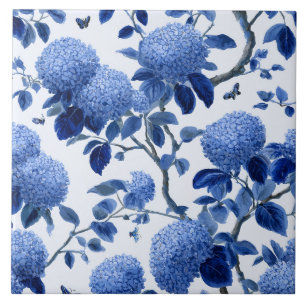 Blue Hydrangea Cottage Garden Floral Ceramic Tile