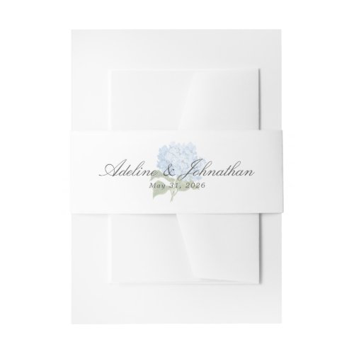 Blue Hydrangea Couples Name and Wedding Date Invitation Belly Band