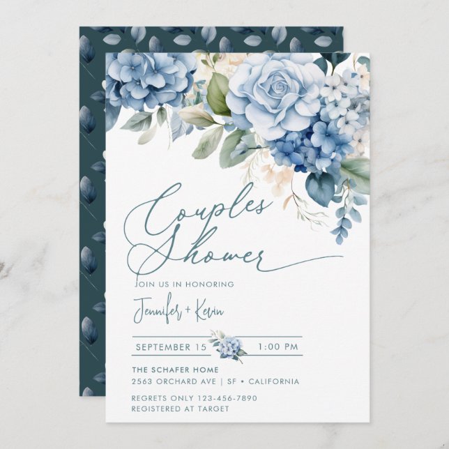Blue Hydrangea |  Couples Shower Invitation (Front/Back)