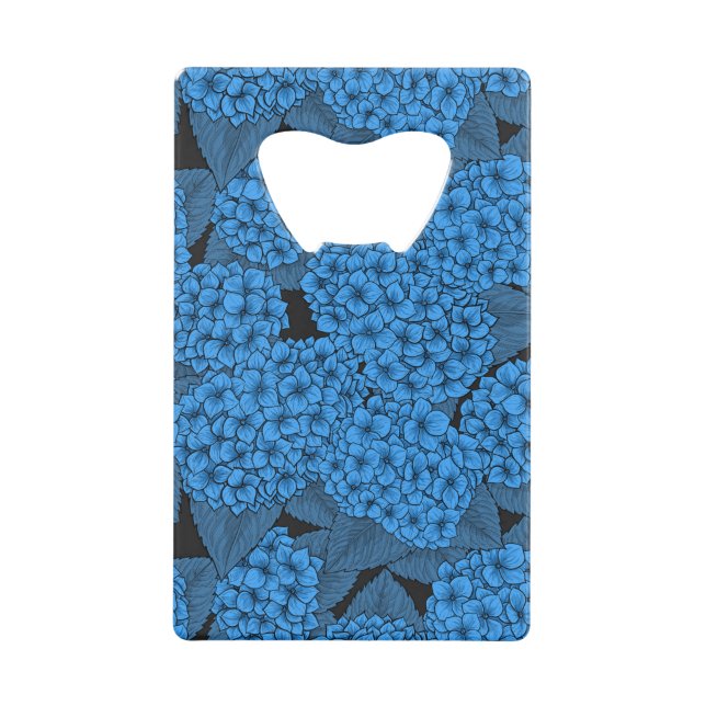 Blue hydrangea credit card bottle opener (Front)