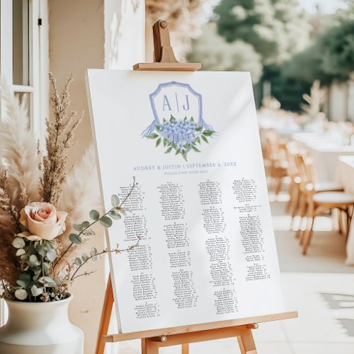 Blue Hydrangea Crest Extra Large ABC Seating Chart Foam Board