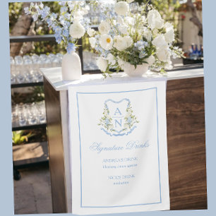 Blue Hydrangea Crest Monogram Bar Sign