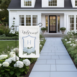 Blue Hydrangea Crest Monogram Garden Flag