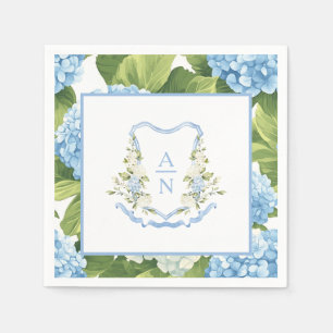 Blue Hydrangea Crest Monogram Napkins
