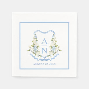 Blue Hydrangea Crest Monogram Simple Napkins