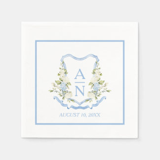 Blue Hydrangea Crest Monogram Simple Napkins
