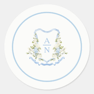 Blue Hydrangea Crest Monogram Stickers Simple
