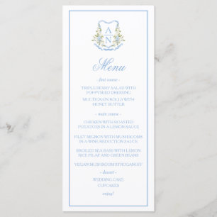 Blue Hydrangea Crest Monogram Wedding Menu