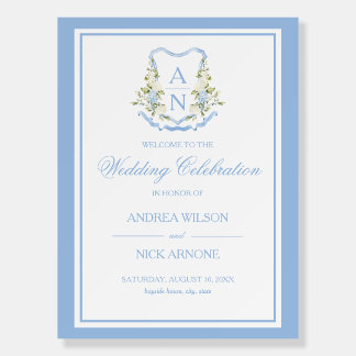 Blue Hydrangea Crest Monogram Wedding Sign
