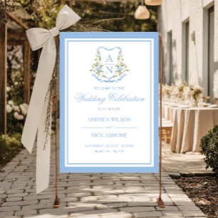 Blue Hydrangea Crest Monogram Wedding Sign