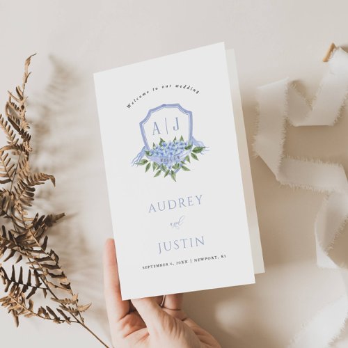 Blue Hydrangea Crest Paper Booklet Wedding Program