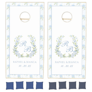 Blue Hydrangea Crest Wedding Cornhole Set