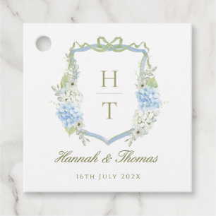 Blue Hydrangea Crest Wedding Monogram Favor Tags