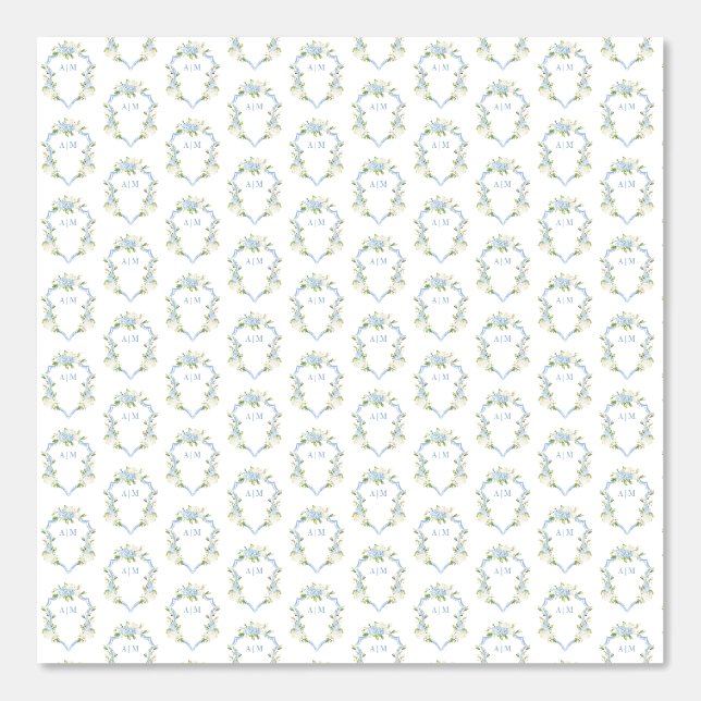 Blue Hydrangea Crest Wedding Monogram Vintage Wallpaper (Front)
