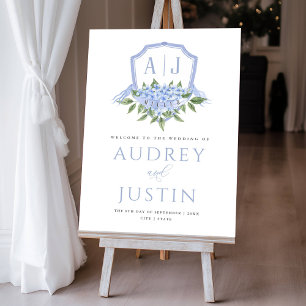 Blue Hydrangea Crest Welcome, Large Wedding Foam Board