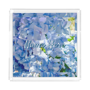 Blue Hydrangea Custom Name Address Acrylic Tray
