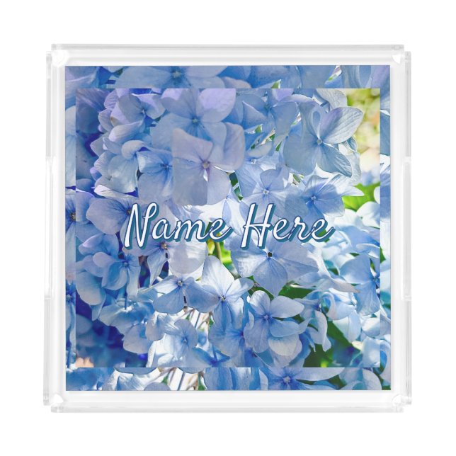 Blue Hydrangea Custom Name Address Acrylic Tray (Front)