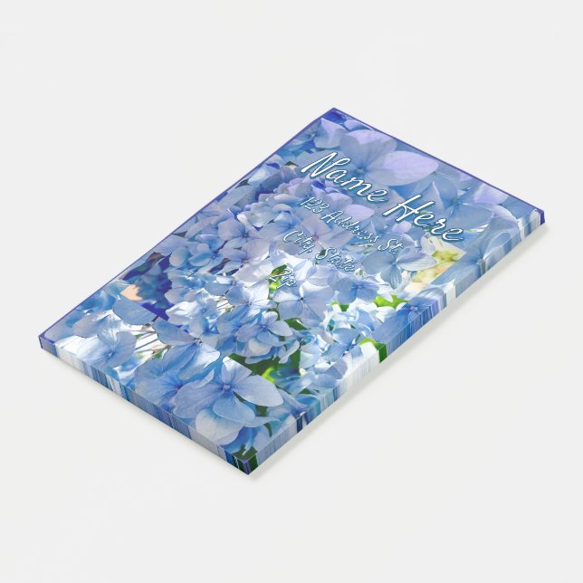 Blue Hydrangea Custom Name Address Post-it Notes (Angled)