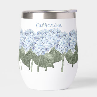 Blue Hydrangea Custom Name Insulated Wine Tumbler