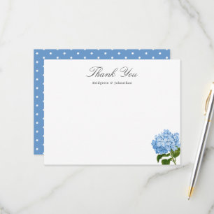 Blue Hydrangea Custom Name Thank You Flat Card