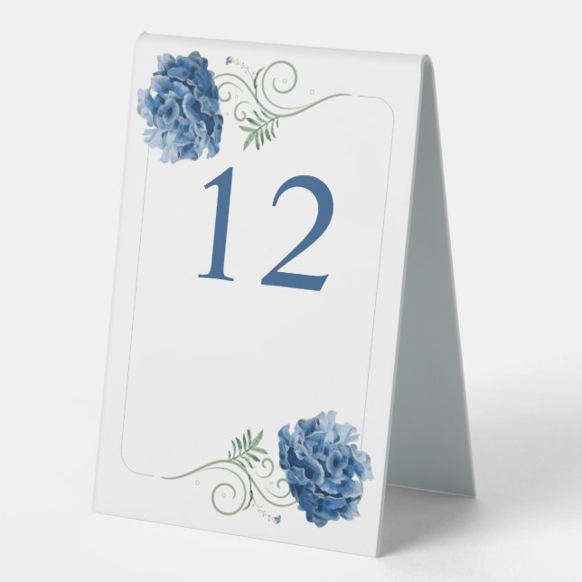 Blue Hydrangea Custom Table Tent (Front)