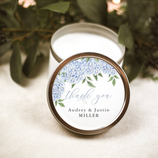 Blue Hydrangea Customized Wedding Favor Classic Round Sticker (Creator Uploaded)